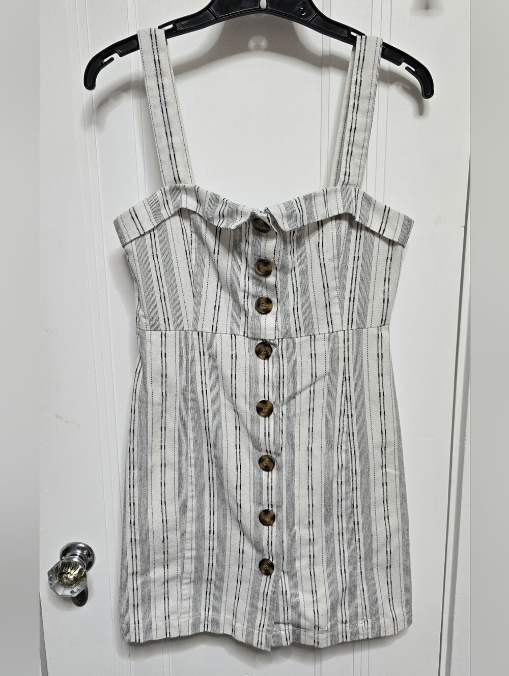 Forever 21 White and Black Striped Button-Front Mini Dress